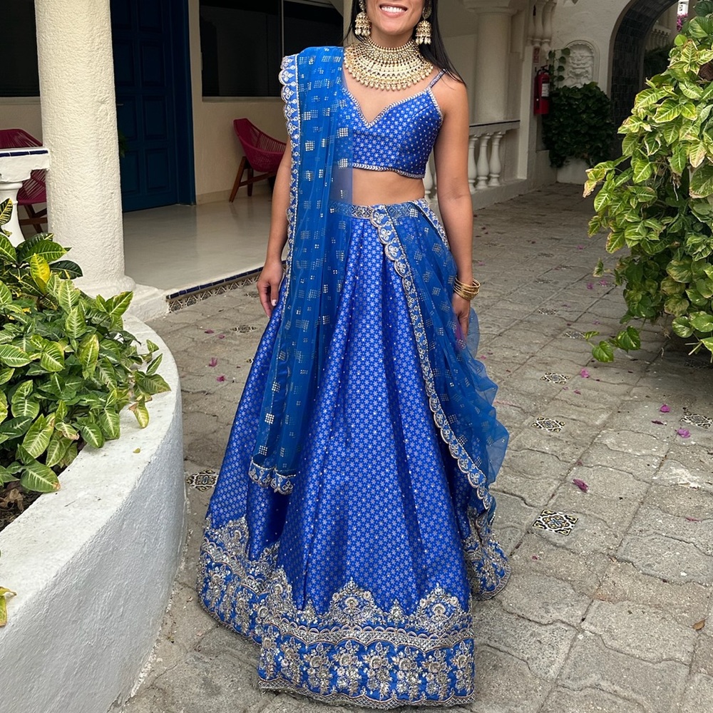 Elegant Blue and Gold Lehenga Set